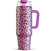 Meoky 40 oz Tumbler with Handle and Straw, Insulated Tumbler with Lid and Straw, Stainless Steel Travel Mug, Keeps Cold for 34 Hours, 100% Leak Proof, Fits in Car Cup Holder (Celebration)