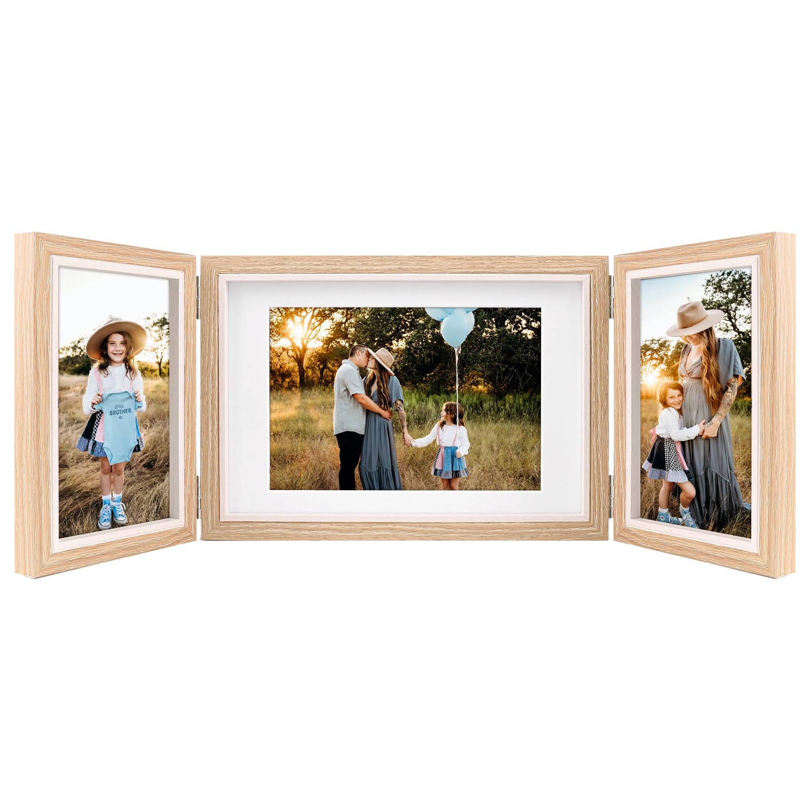 Triple Photo Frame Multiple Photos 3 Picture Frames 4x6 and 5x7 Photos Wood Grain — image 1