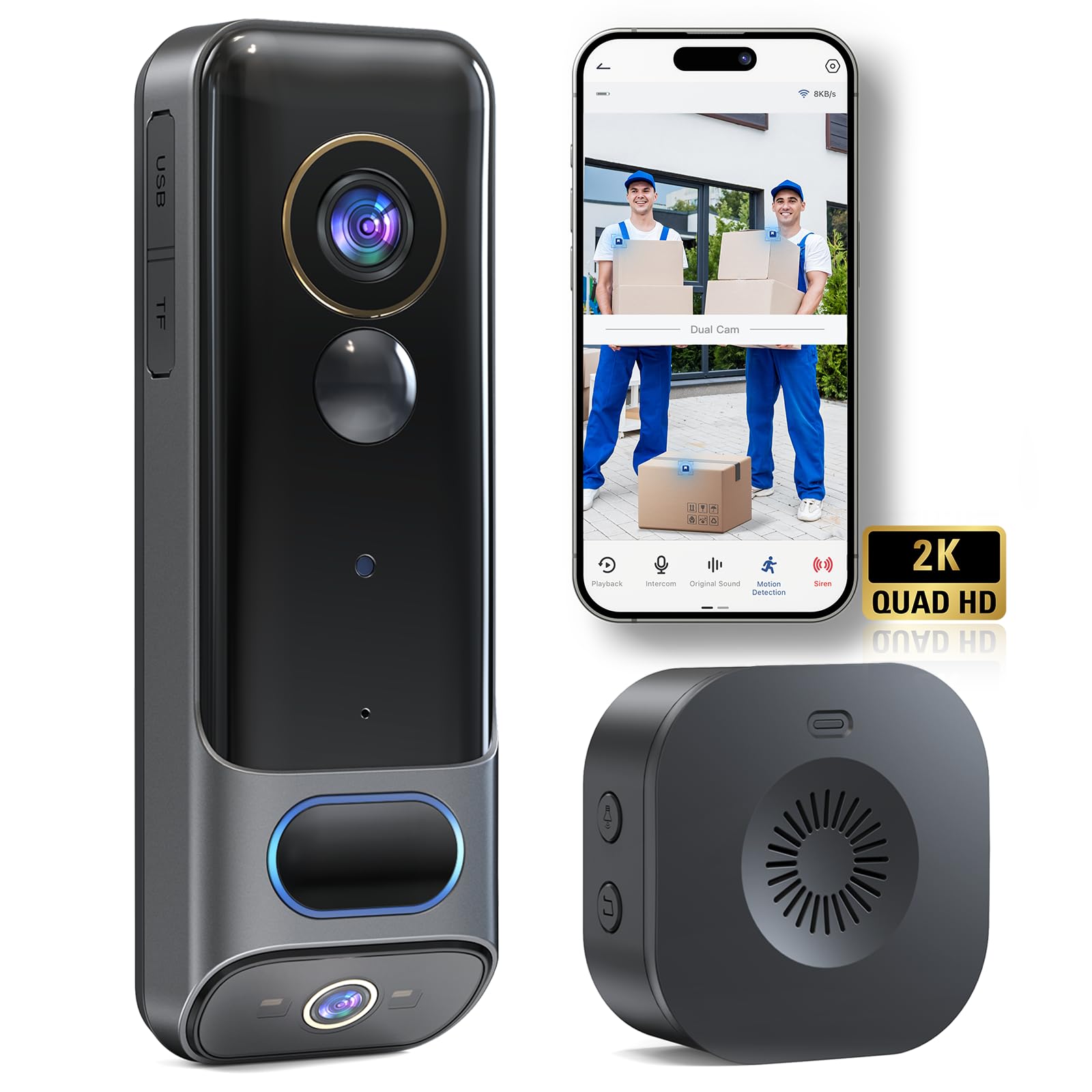 Photo 1 of MUBVIEW Dual Doorbell Camera Wireless No Subscription,2K Head to Toe Door Camera Wireless for Apartment, Door Bells for Homes with Chime, 2.4G WiFi, AI Human Detection, Night Vision