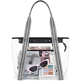 Missnine Clear Bag for Stadium Events Thick PVC Clear Tote Bag for Women with Guitar Strap for Sports Concert Beach