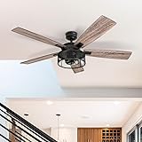 Honeywell Ceiling Fans 50614 01 Carnegie Led Ceiling Fan 52 Indoor Rustic Barnwood Blades Industrial Cage Light Matte Black