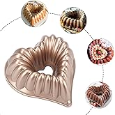QYQRQF Heart Cake Pan, Aluminium Heart Shape Cake Mold Nonstick Baking Mold Dishwasher Safe 3D Charlotte Cake Pan for Birthday Wedding Christmas, 10 Inch