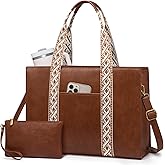 LOVEVOOK Laptop Tote Bag for Women,Vintage Work Bag,Waterproof Leather Computer Briefcase 2PCs,Office Gifts for Women Teacher