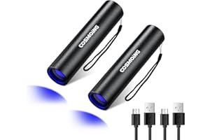 COSMOING UV Flashlight USB Rechargeable, 365nm Black Light (2 PACK), Mini & Powerful Upgrade Ultraviolet Flashlight Portable Detector for Pet Urine, Cat Dog Stains, Scorpion, Bed Bug