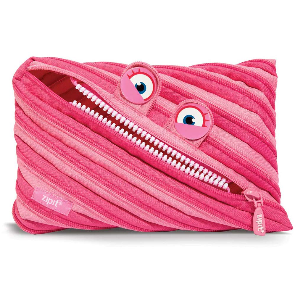 ZIPIT Wildlings Large Pencil Case for Girls, Cute Zipper Pouch for Kids and Teens, Stationery Bag for School ,Pink