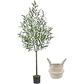 Warmplants Artificial Olive Tree, 5ft Tall Fake Olive Leaves Plant with Basket, Indoor Outdoor Faux Olive Topiary Silk Tree for Home Livingroom Office House Décor