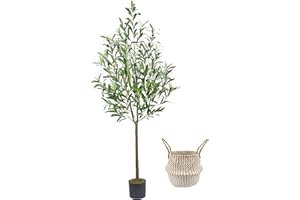 Warmplants Artificial Olive Tree, 5ft Tall Fake Olive Leaves Plant with Basket, Indoor Outdoor Faux Olive Topiary Silk Tree for Home Livingroom Office House Décor