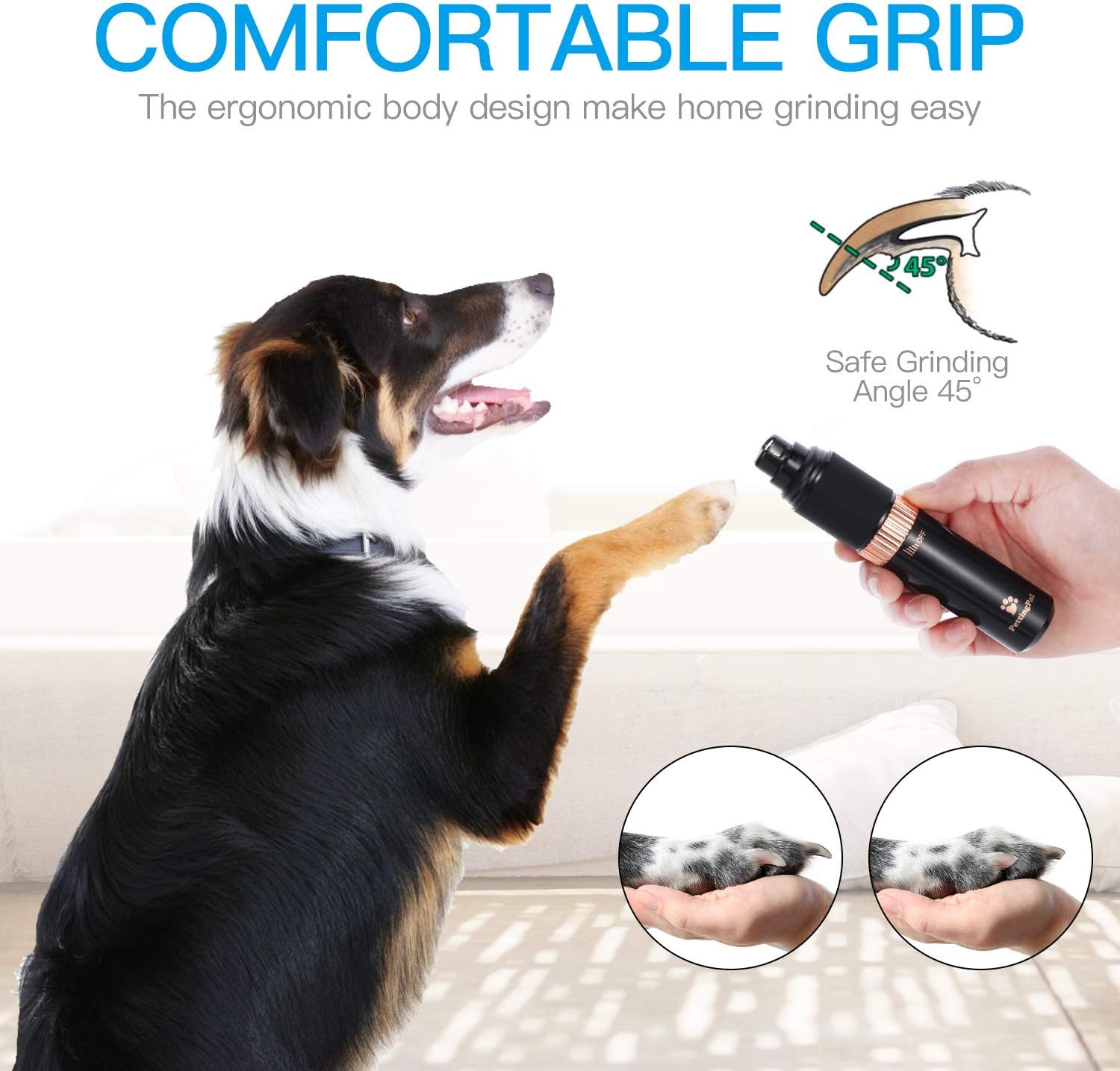 PettingPal Dog Nail Grinder | Stepless Speed Professional Dog Nail Trimmer with 20h Working Time | Rechargeable Electric Pet Nail Clipper | Noise-Free Nail File for Small Medium Large Dogs Cats Pets