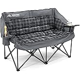 Double Camping Chairs Padded Loveseat Chair for 2 Person - Heavy Duty Oversized Camping Couch for Adults Outdoor Lawn Beach - Portable Folding Sofa with Cup Holders and Carry Bag, Grey
