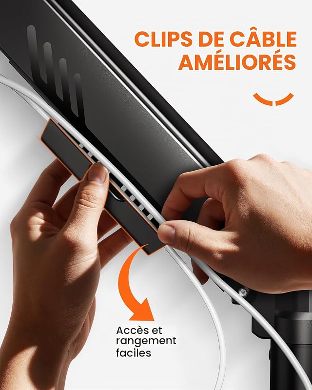 Support Ecran PC, Support Empilé pour Écrans 13 à 32 Pouces, 9 kg par Bras, Stabilité Améliorée avec Pince en C Intégrée, Gestion Câbles Améliorée, VESA 75 x 75/100 x 100 mm, Noir