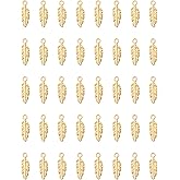 Ruwado 50 Pcs Feather Charms Small Alloy 1.5 x 0.5 cm Cute Vintage Pendants Accessories for Jewelry Making Necklace Bracelet DIY Finding Kits Earring Crafting Scrapbooking (Gold)