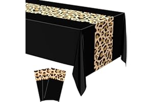 Buryeah Leopard Print Tablecloth 54 x 108'' Leopard Plastic Table Cover Disposable Safari Animal Cheetah Print Party Decorations for Baby Shower Wedding Birthday Party Favors(Black,3 Pcs)