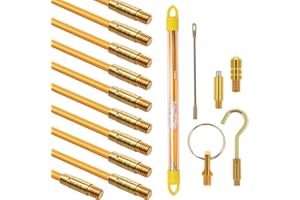 33FT Fiberglass Fish Rod Tape Kit, Wire Cable Electrical Running Pull/Push Rods Kit Fishing Feeder Pole Sticks Snake Tool for