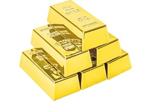 HIAWBON 6 Pcs Simulated Treasure Golden Brick Bullion Fake Glittering Gold Bar Paperweight Movie Prop Novelty Gift