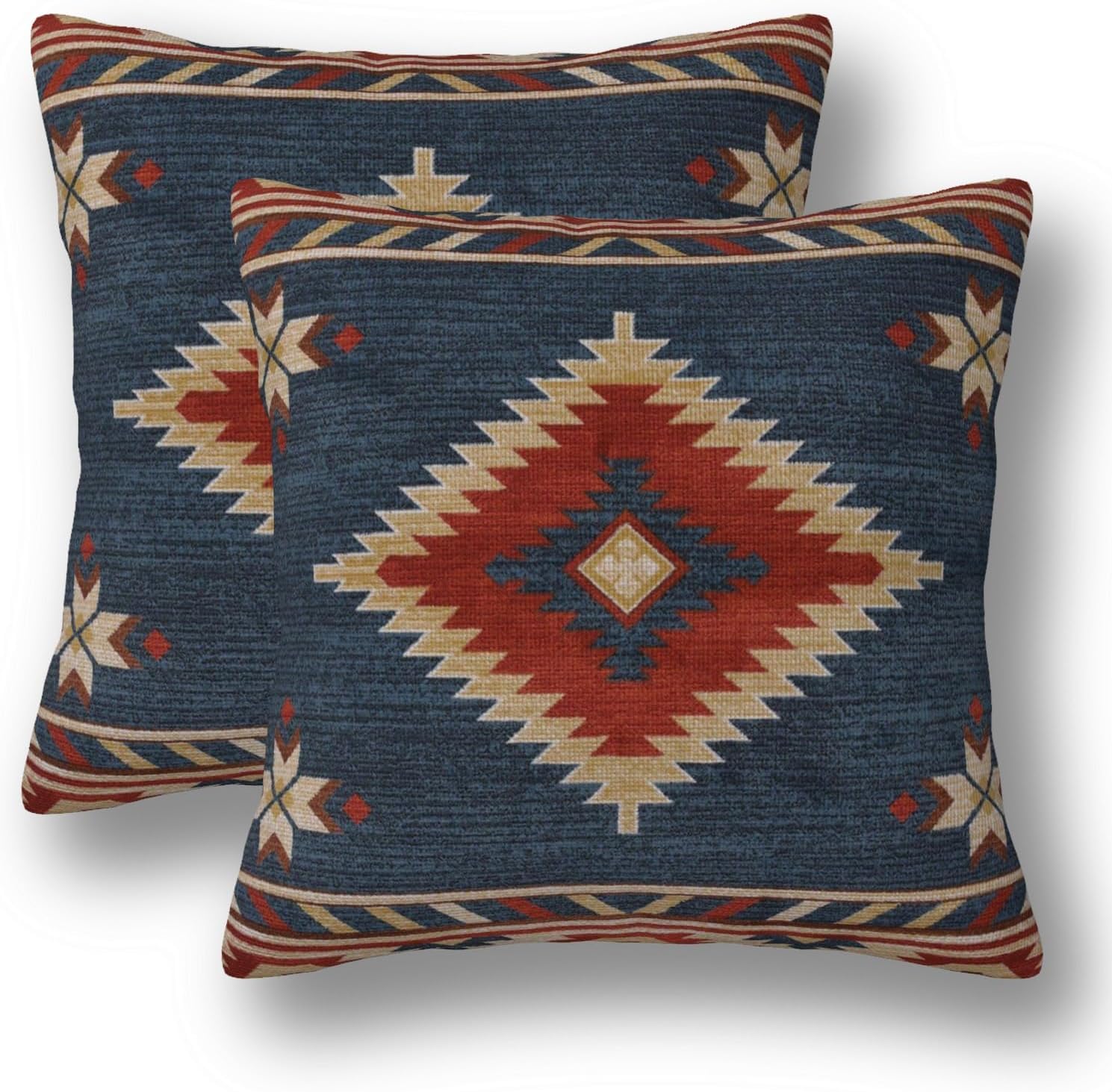 Photo 1 of HYZUIMEI Double Sided Boho Throw Pillow Covers 18X18 Inch - Set of 2 Home Decor, Vintage Blue Red Farmhouse Decorative Pillow Cases,Vintage Linen Cushion Cover, Bedroom Bed Outdoor Couch Sofa