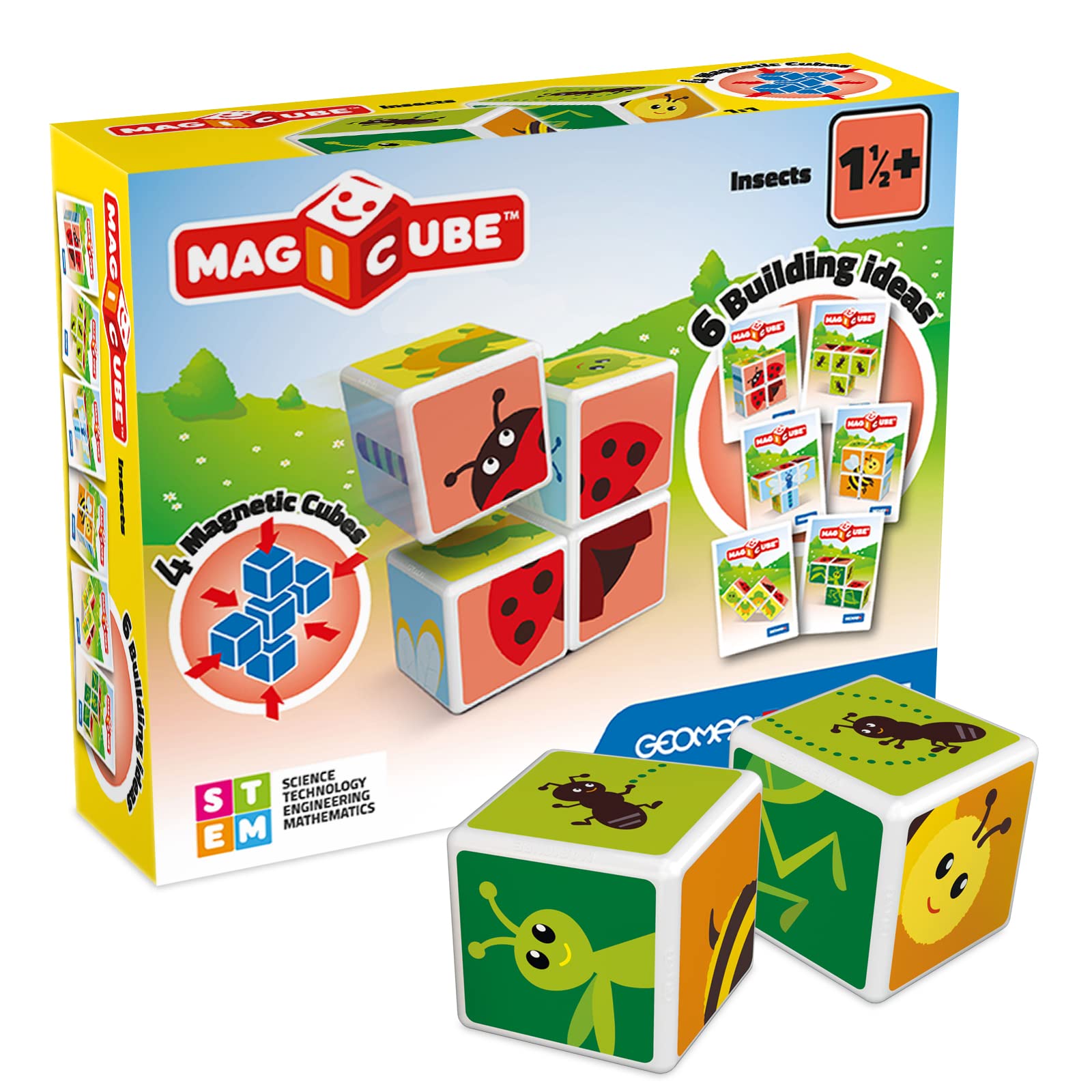 Geomag 121, Magicube Insects - Building Game with Magnetic Cubes, 4 Cubes, multicolored