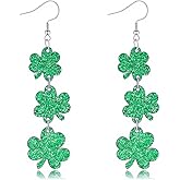 St Patricks Day Earrings for Women Sparkling Green Shamrock Clover Dangle Earring Irish Festival St Patricks Day Earrings Jewelry Outfits Accessories for Women