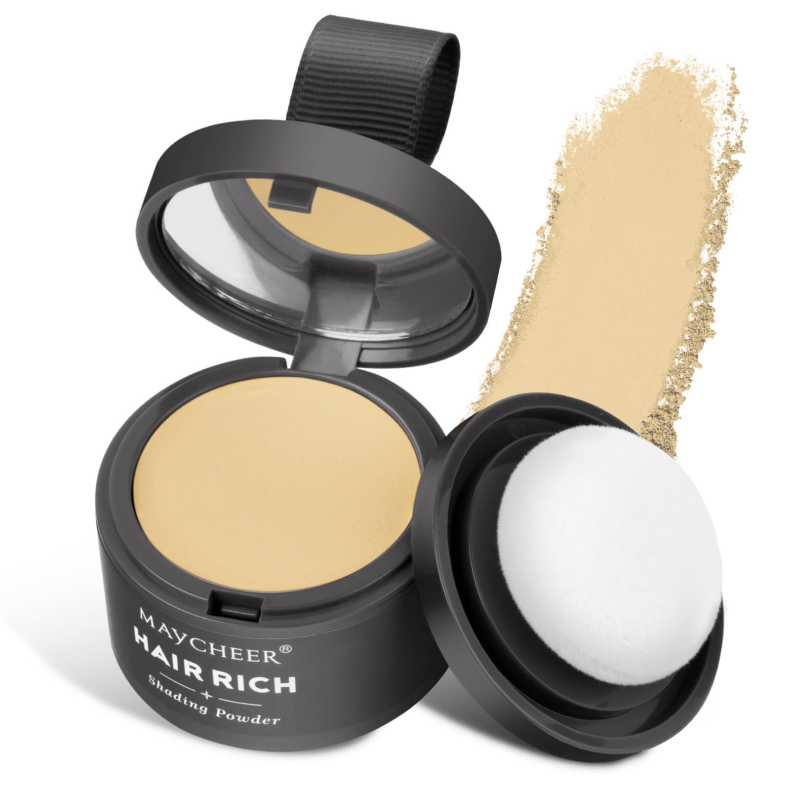 Instant Hair Root Touch Up Powder Concealer - Windproof & Sweatproof, Professional Hairline Shadow Powder with Mirror and Puff (Golden Yellow)