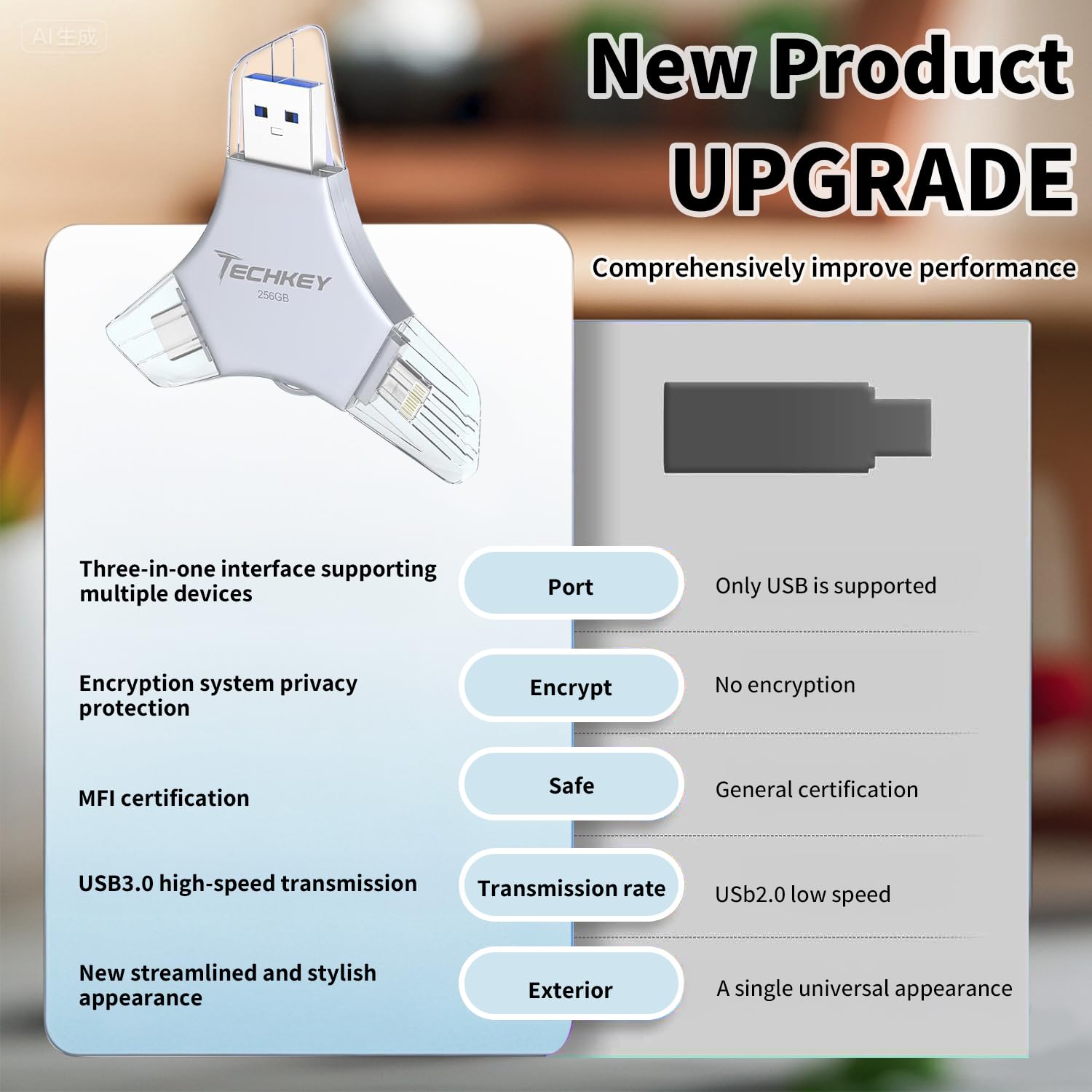 USB 3.0 Flash Drive for iPhone 256GB: MFi Certified 3in1 External Memory Photo Keeper Storage Stick for Picture/Video/Data Saver/Backup High Speed Thumb/Jump/Hard Drive for iPad/Android/PC -Grey