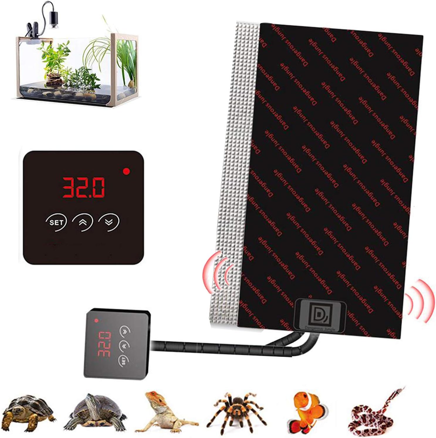 Reptile Heating Mat with Temperature Adjustment, Waterproof Reptile