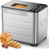 OLIXIS Bread Maker Up to 2 lbs, Automatic Bread Machines with 12 Programs | Stainless Steel, 3 Loaf Sizes &amp; 3 Crust Colors, 650W, 12-Hour Timer, Ceramic Pan Easy to Clean