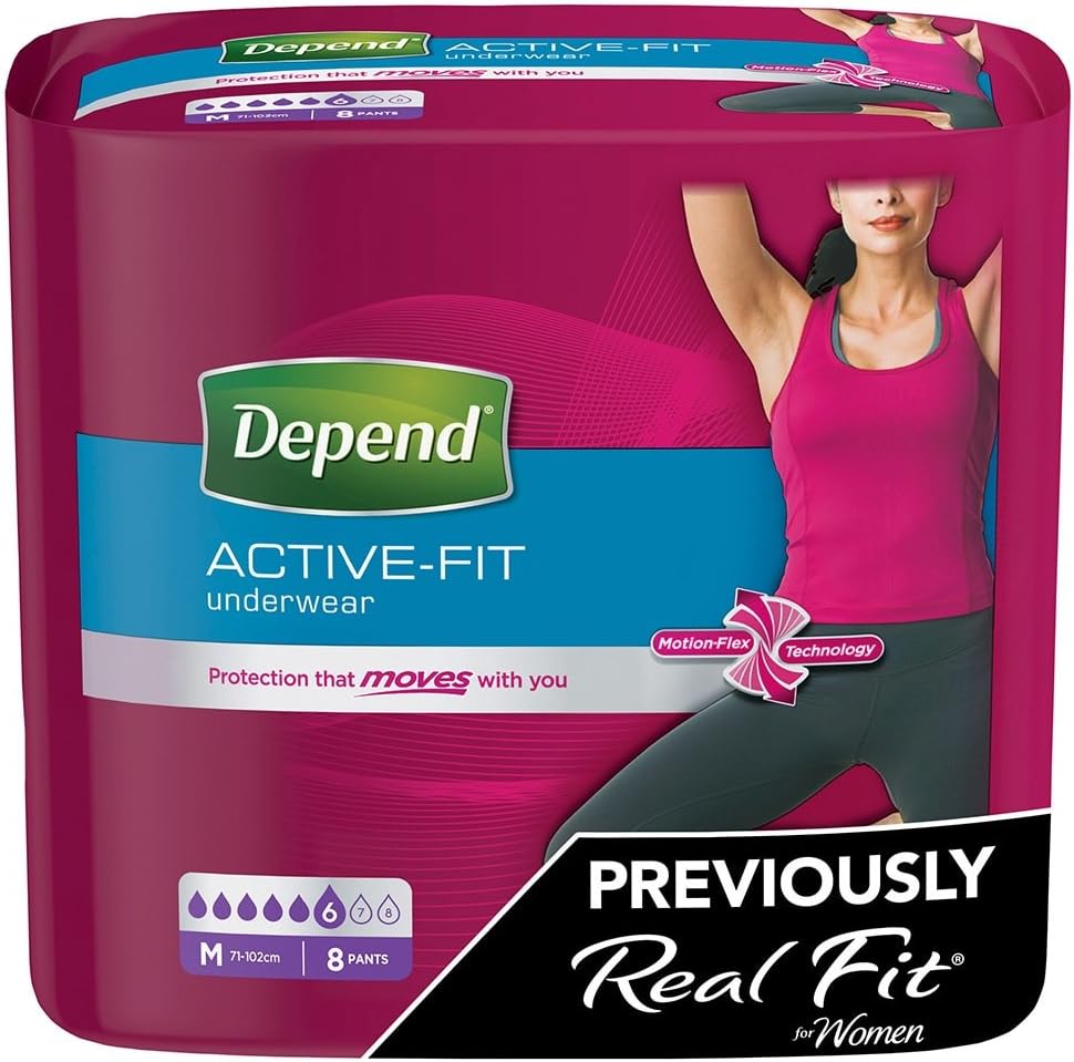 Depend Active-Fit Incontinence Underwear for Women - Medium (2 Packs of 8)