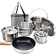 KingCamp Camping Cookware Set 304 Stainless Steel Campfire Cooking Pots Pan and Kettle with Travel Tote Bag for Camping Outdoor Kitchen Cooking Picnic for 4-6