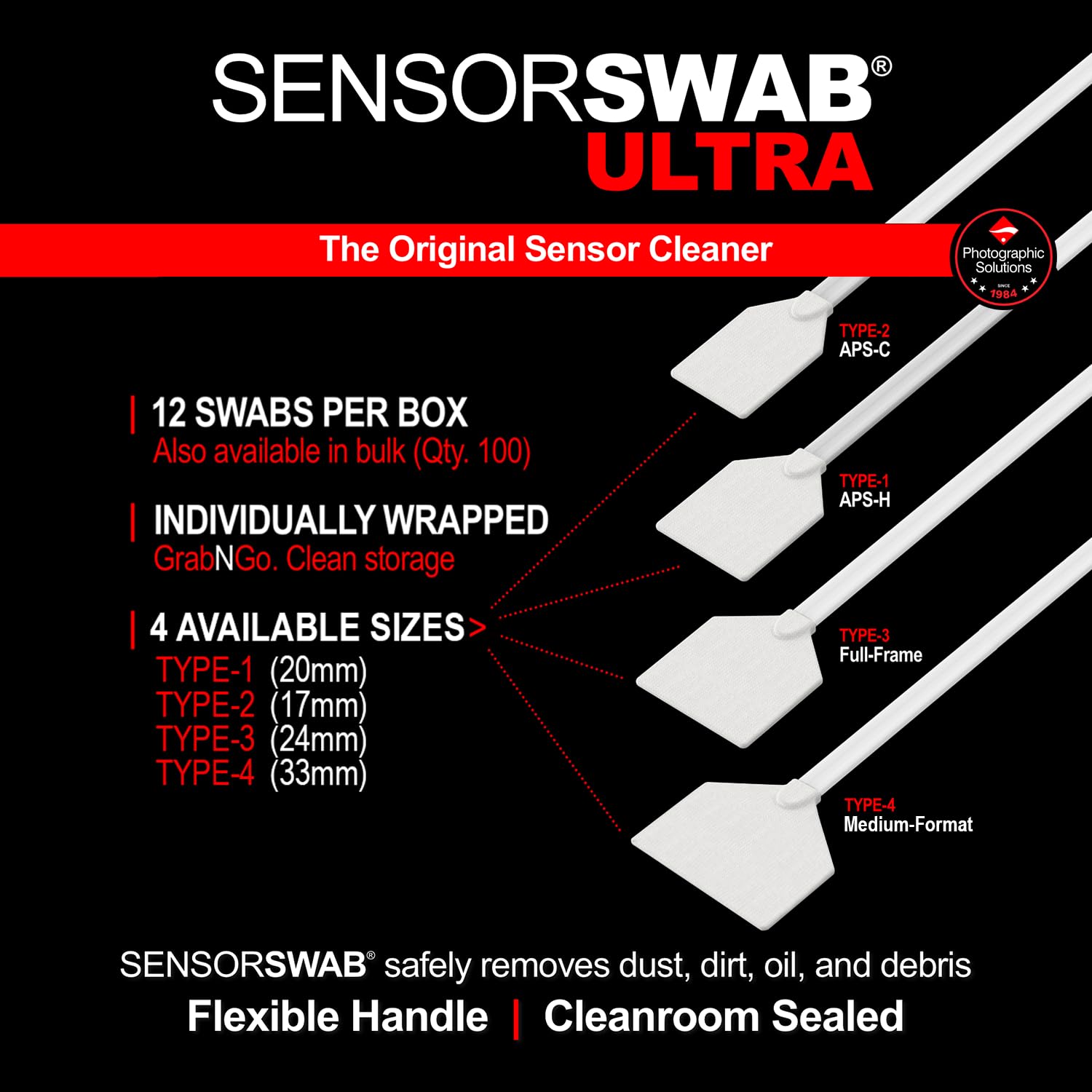 Photographic Solutions Sensor Swab Ultra 24mm Type-3 Digital Imaging Sensor Cleaner Swabs for Cleaning Full Frame Mirrored or Mirrorless Cameras. Sensor Dust & Oil Remover (Pack of 12)