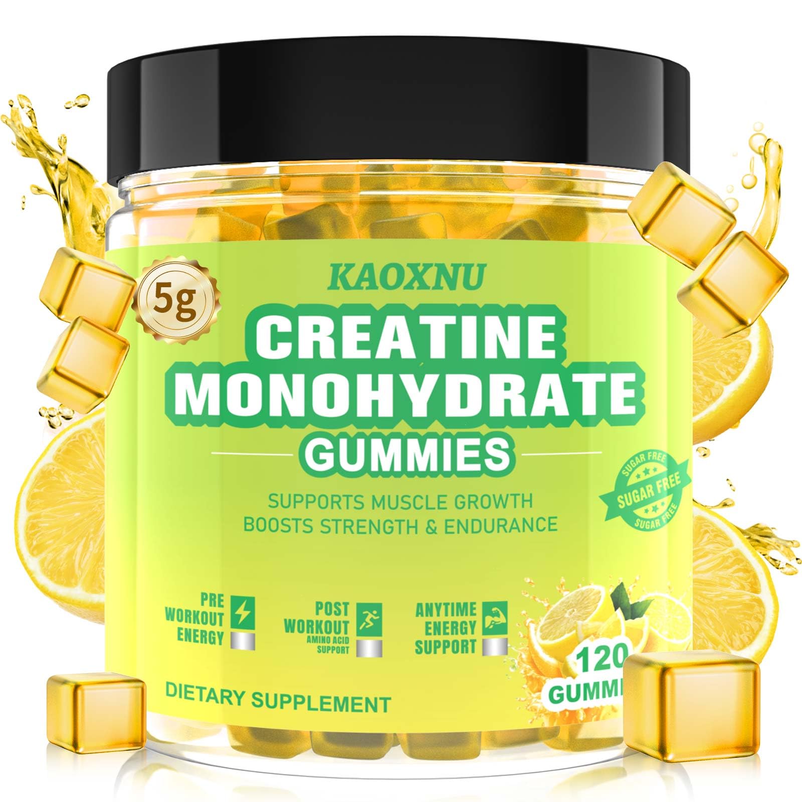 Photo 1 of Creatine Monohydrate Gummies 5600mg for Men & Women, 120 CT Chewable Creatine Gummies for Muscle Support, Energy Boost, 5.6g of Creatine Monohydrate per Serving - Sugar Free, Vegan (Lemon Flavor)