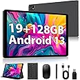POWMUS 2025 Android Tablet, 10.1 inch Tablet with 128GB ROM,19GB RAM, 1TB Expand, 2.0GHz CPU, 1920 * 1200 Incell Screen, 8000mAh, 8+13MP WiFi BT5.0 GPS Android Tableta with Keyboard and Mouse - Gray