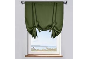 DONREN Tie Up Shade for Bathroom - Farmhouse Kitchen Curtain Thermal Insulated Window Treatment Rod Pocket Balloon Christmas Valance (1PC,Olive Green,34W x 45L)