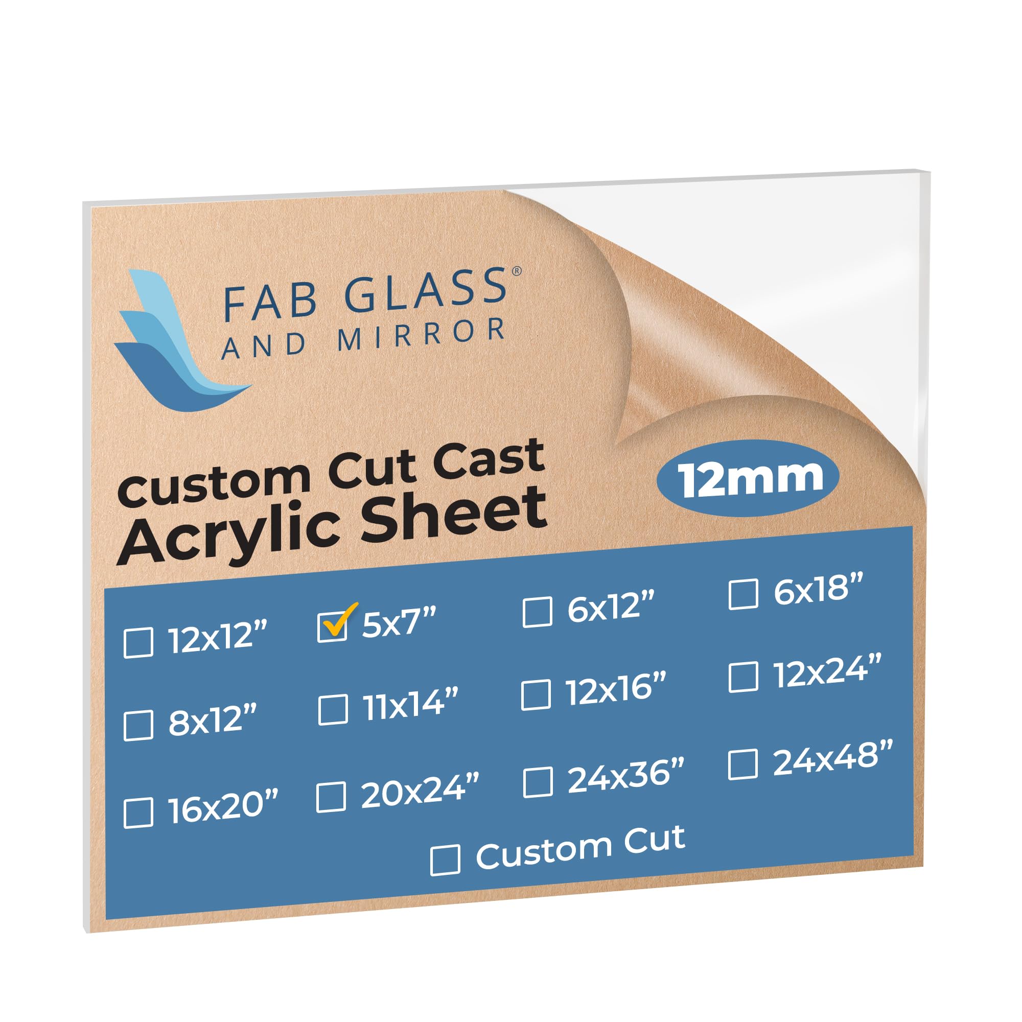 Photo 1 of Fab Glass and Mirror Plastic PET 5"x 7"x1/2" Thick Acrylic Plexiglass Sheet with Protective Film, Light Weight for DIY Craft Projects, Picture Frame, Signs & Table Top, Clear (ACR12M5X7RC)
