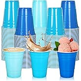 JarThenaAMCS 150Pcs Winter Plastic Cups 16Oz Gradient Blue Disposable Drinking Cup Bulk for Christmas Father' s Day Ocean Party Baby Shower Birthday Supplies