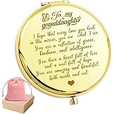 HNLUGF to My Granddaughter - You're Amazing and Beautiful - Pocket Mirror, Granddaughter Engraved Compact Mirror, Family First Mirror Encouragement Gifts from Grandparents (Gold-A)