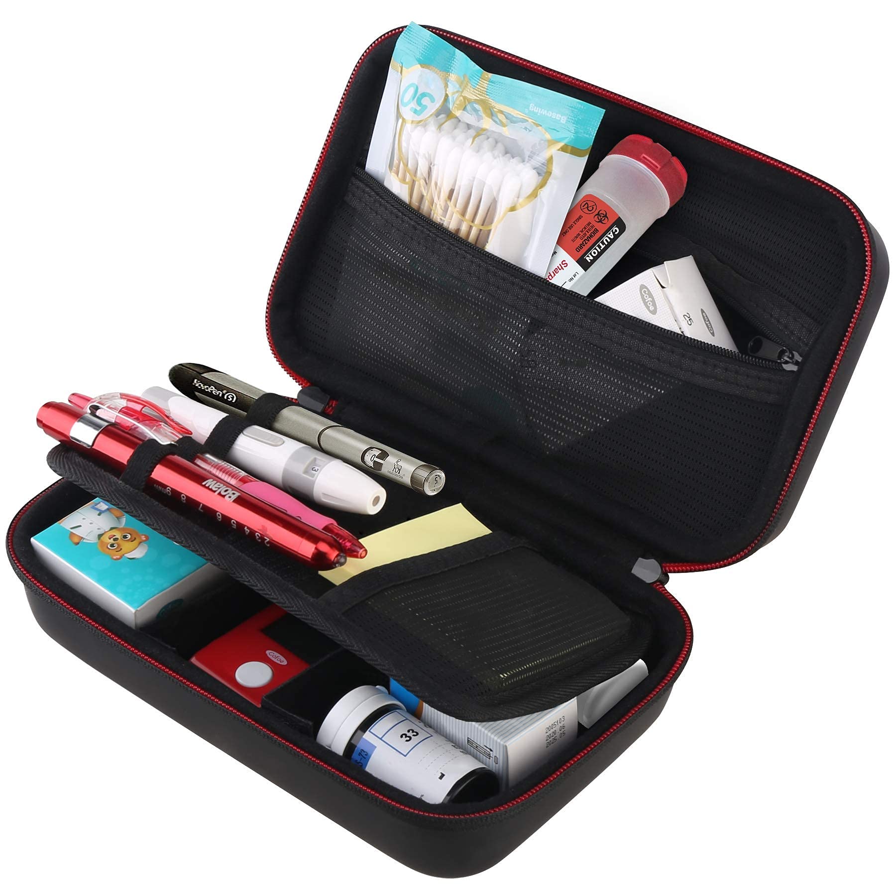 BOVKE Glucose Monitor Case, Diabetic Supply Case for Diabetes Testing Kit, Diabetic Supplies Travel Case for Glucose Meter, Blood Sugar Test Strips, Lancets, Needles, Insulin Pen and Medication, Black
