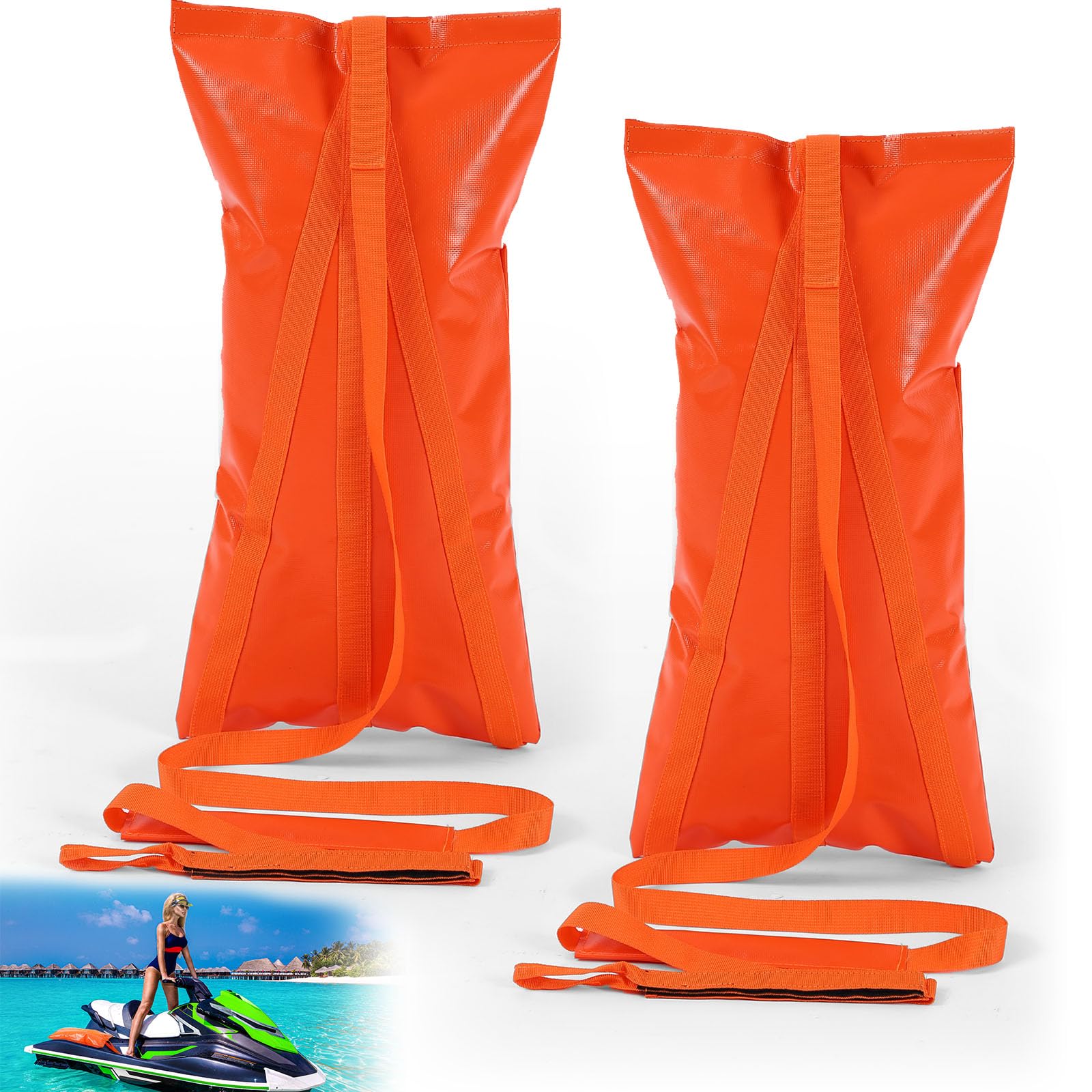 Photo 1 of WinnerWhy 2 Pcs 20 L 2 in 1 Sand Anchor Bag PVC Compact Anchor Orange Floating Sand Anchor Bag for PWC Water Sports Kayak Paddle Board Watercraft Camping Hiking