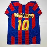Facsimile Autographed Ronaldinho FC Barcelona Blue/Red Reprint Laser Auto Soccer Jersey Size Men's XL