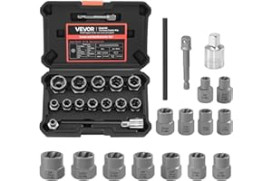 VEVOR Bolt Extractor Kit, 16 Pieces Impact Bolt & Nut Remover Set with Adapters and Pin Punch, Solid Storage Case, Cr-Mo Stee