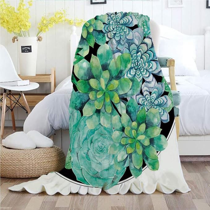 Succulent,Throw Blankets,Flannel Plush Velvety Super Soft Cozy Warm