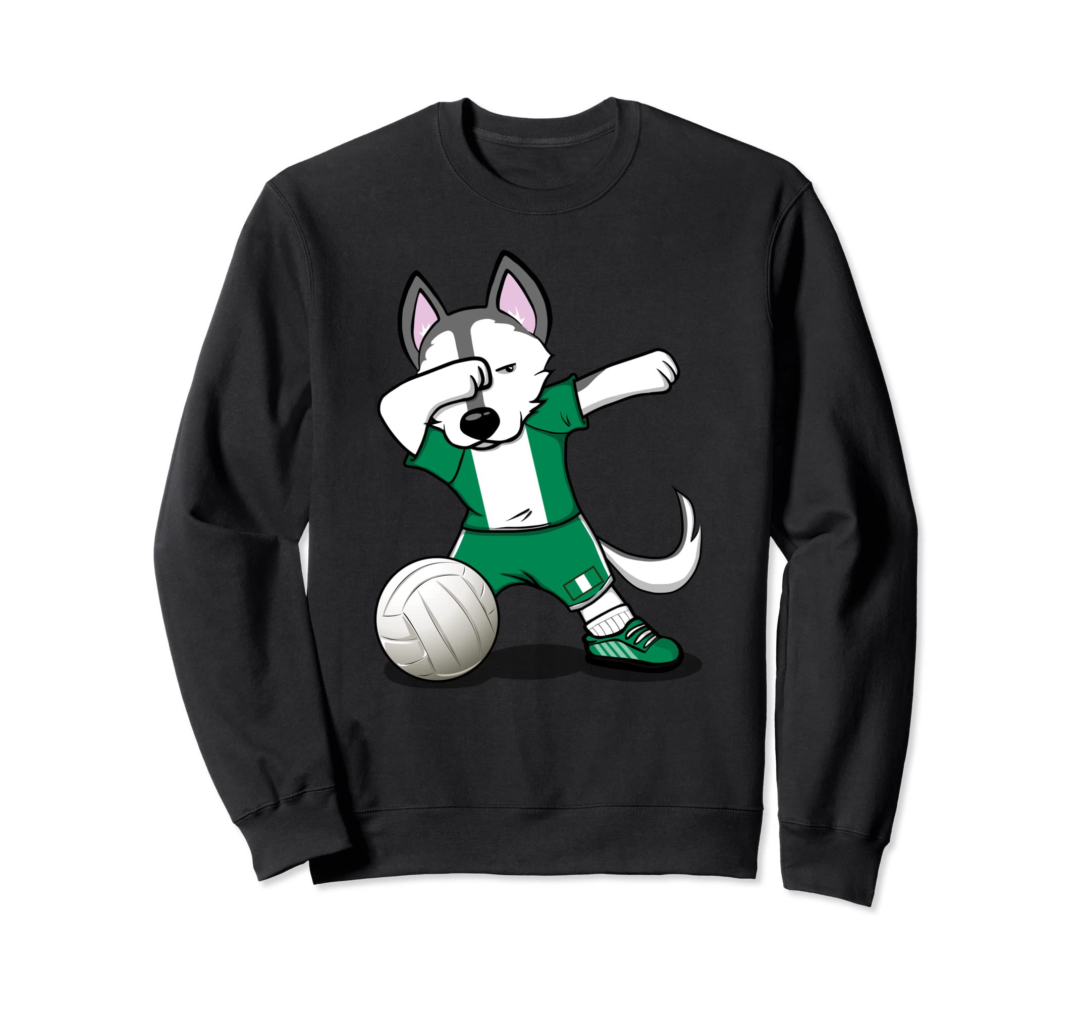 Dabbing Husky Nigeria Volleyball Fans Jersey Nigerian Flag Sweatshirt