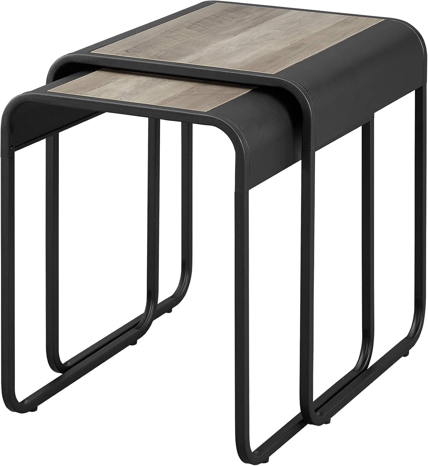 Walker Edison Furniture Company Curved Metal Frame Nesting Side Accent Set Living Room Storage End Table, Grey Wash: Furniture & Decor