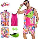 KBJALQ 80s 90s Outfit for Men, 80s Track Suit Men with Accessories -Couples Costumes for Halloween Carnival Cosplay