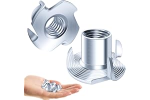 EASTPUK 100PCS 1/4-20 T-Nuts Zinc Plated Steel Nutserts, 4-Pronged Tee Nut for Wood, Rock Climbing Holds T Nuts 1/4-20 Set for Wood Furniture