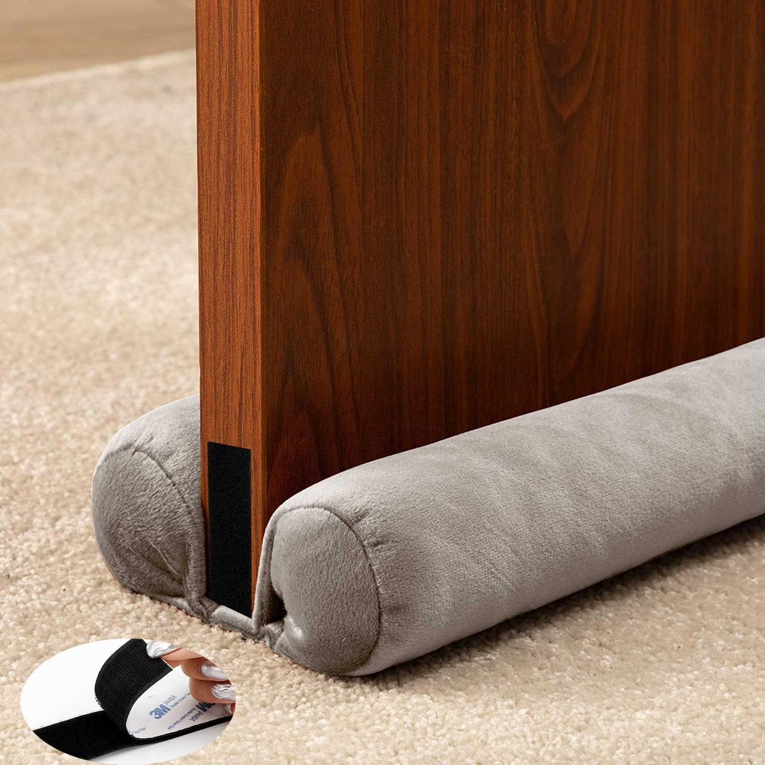 Draft Stoppers - DreamQuil Twin Door Draft Stopper - 1.5 Inches Gap Under Door Draft Blocker Door Sweep Weather Stripping Free Adhesive Adjustable Noise Stopper (Grey, 32-36 Inch)