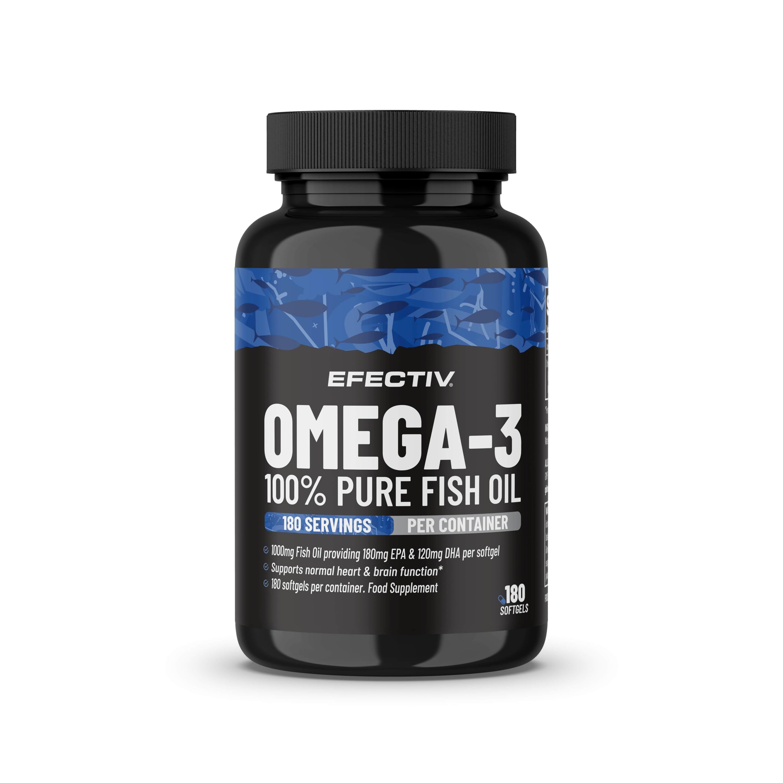 Efectiv Nutrition Omega 3 | 180 Softgels | Essential Fatty acids | 1000 milligrams of Fish Oils | Contribute Towards a Healthy Heart | Maintenance of Cognitive Function | 180 Servings
