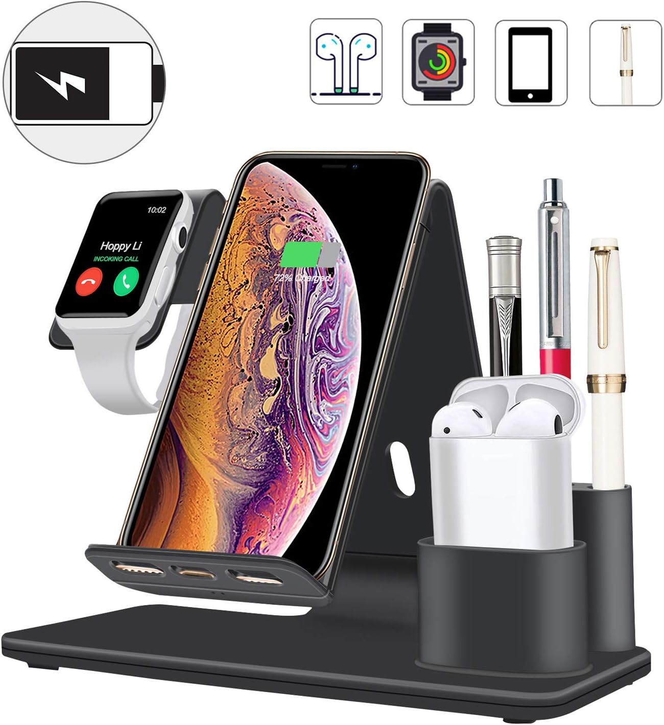 3 in 1 Wireless Charger for Apple iWatch 1 2 3 4 Generation,Charging Station for Airpods, Qi Fast Wireless Charger Dock for iPhone X/8/7/6s Plus Samsung S8 and Other Qi-Enabled Devices