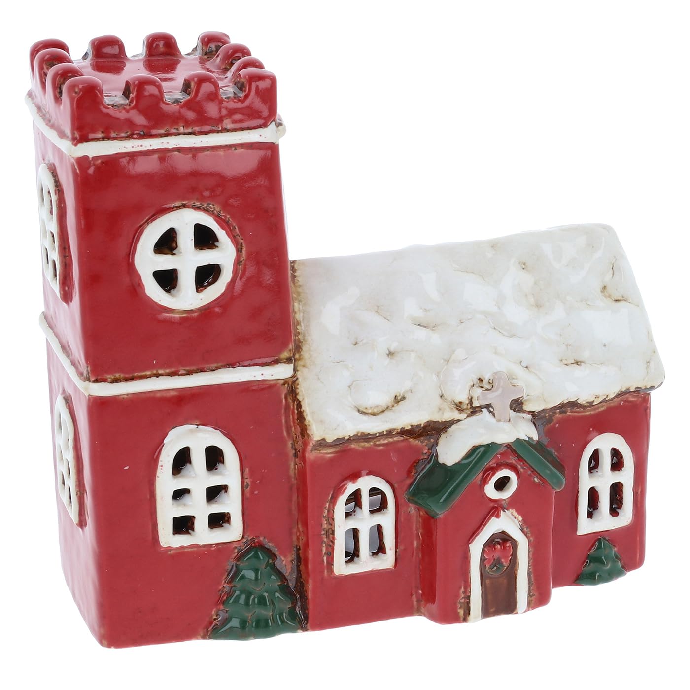 Shudehill Giftware Village Pottery Christmas Norman Church Tealight Holder - Xmas Decoration