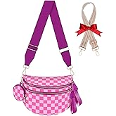Bum Bags for Women Checkered Crossbody Bag Large Nylon Belt Purse Fanny Packs, Bonus with a Extra Strap