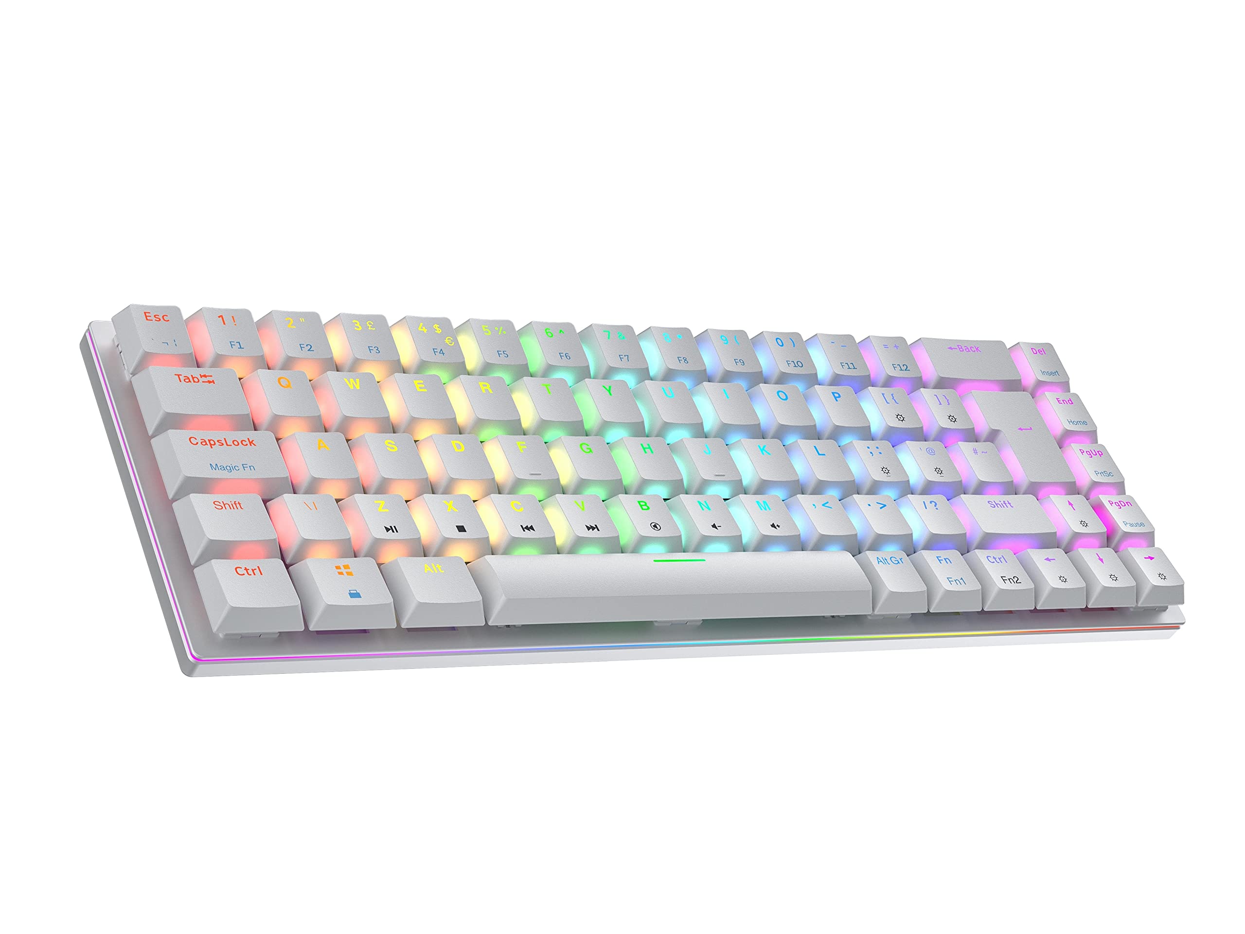 Ranked G65 Guardian 65% | Full Aluminum Frame | Ultra Slim Hot Swappable Mechanical Gaming Keyboard | 69 Keys RGB Backlit for PC / Mac | QWERTY ISO UK Layout ( White , Gateron Low Profile Blue )