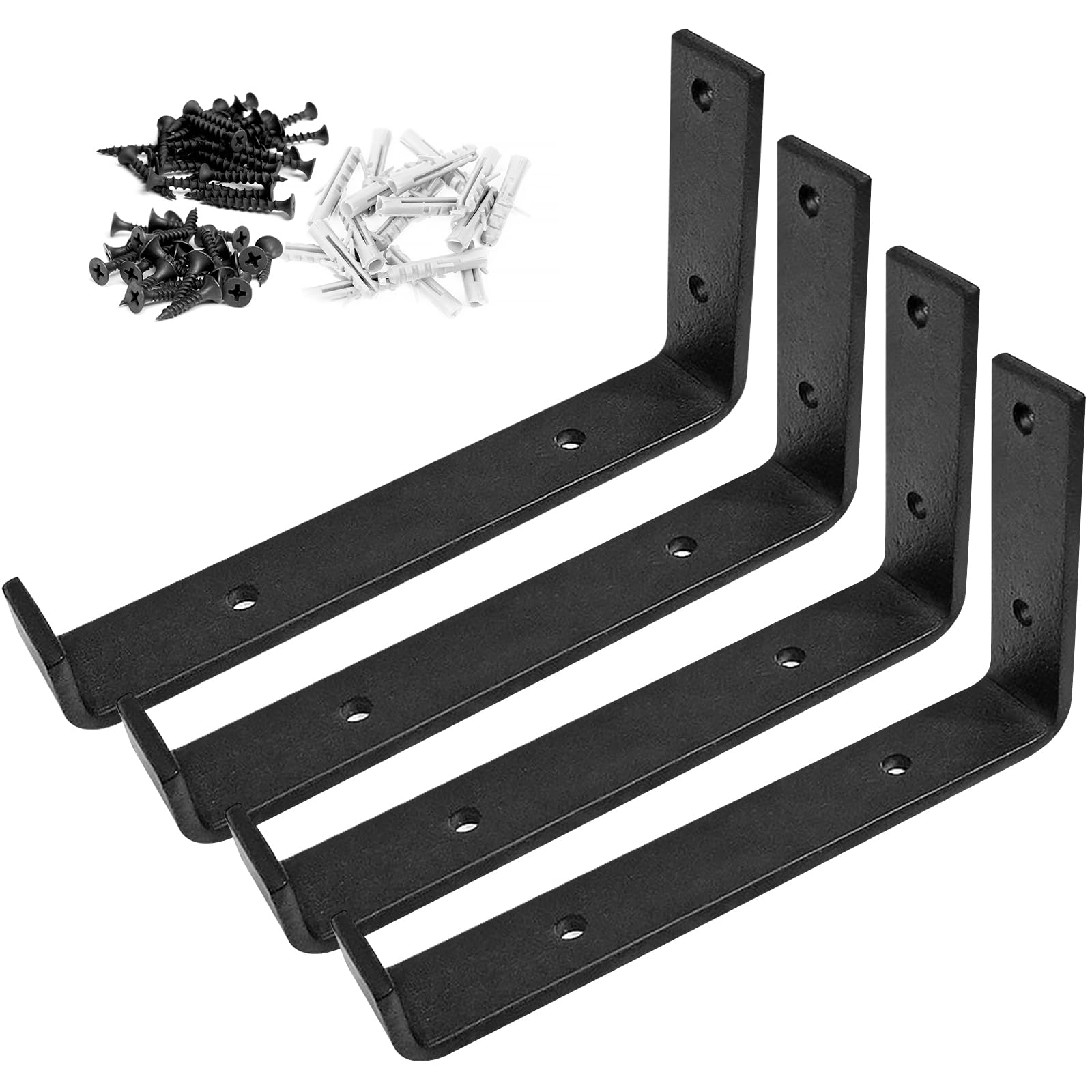 Heavy Duty Shelf Brackets, 4 Pack - 250mm x 150mm, L Shaped Metal Wall Brackets for Shelves, Industrial Rustic Finish